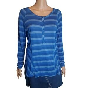Caslon Size L/XL Blue Striped Fitted Henley Long Sleeve T-Shirt FLAW